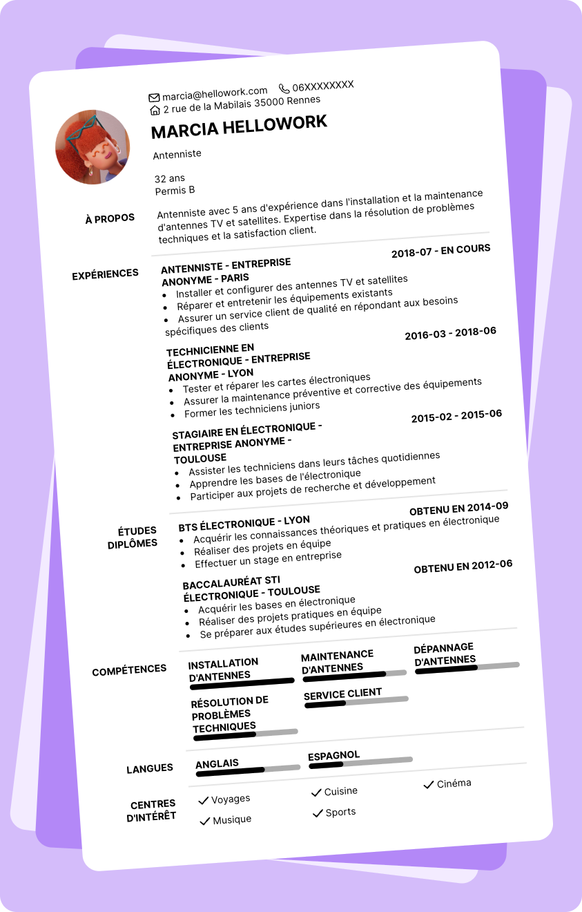 Modèle CV Antenniste Exemple CV Antenniste