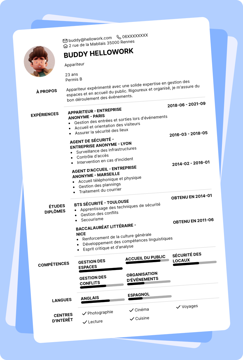 Exemple CV Appariteur