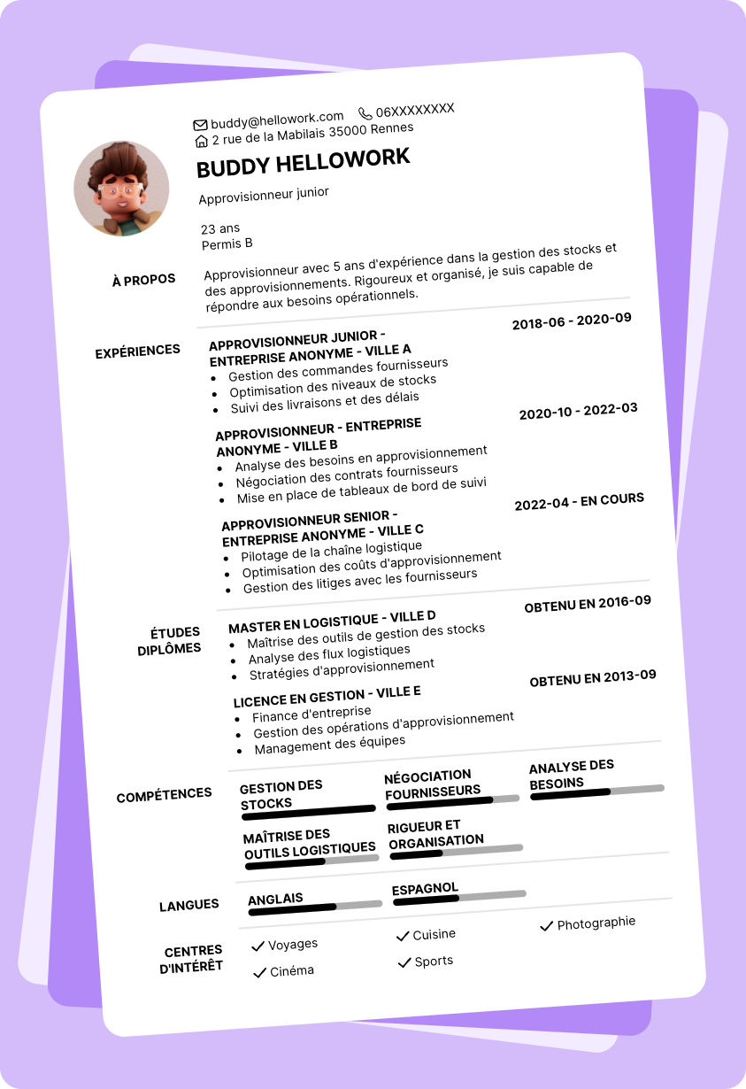 Modèle CV Approvisionneur Exemple CV Approvisionneur