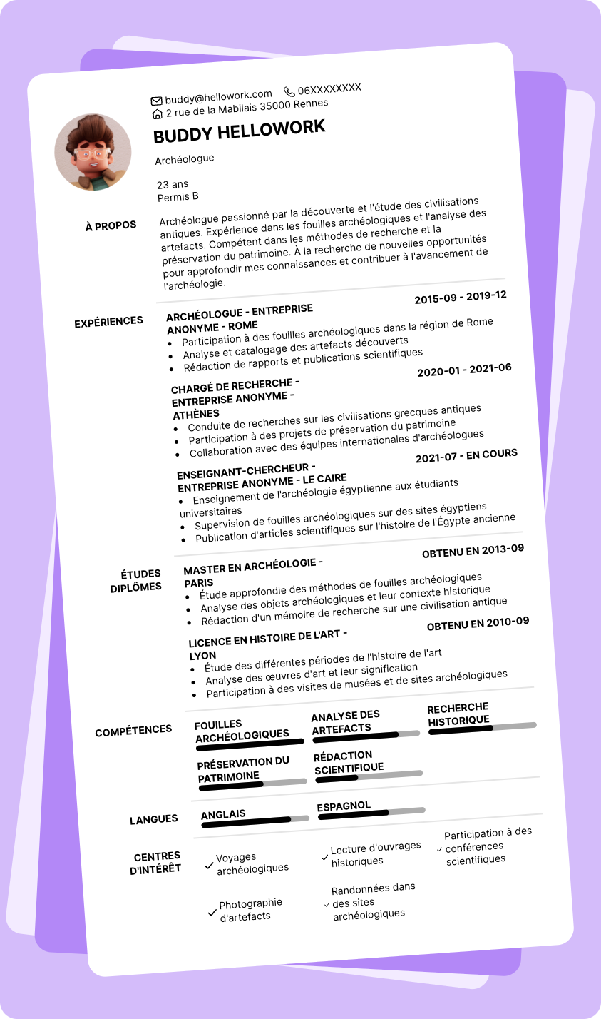 Exemple CV Archéologue