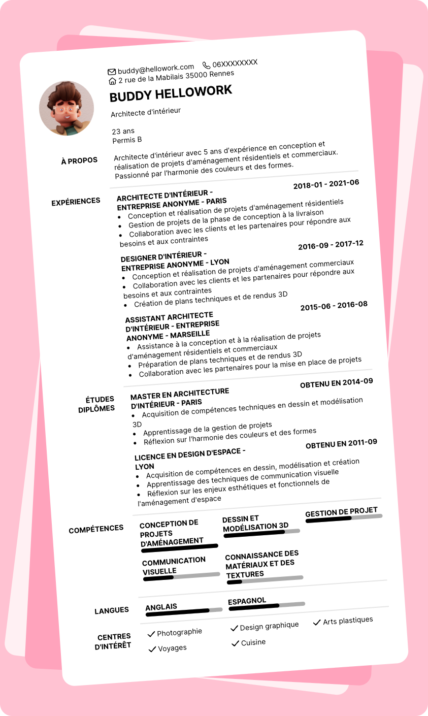 Exemple CV Architecte d'intérieur