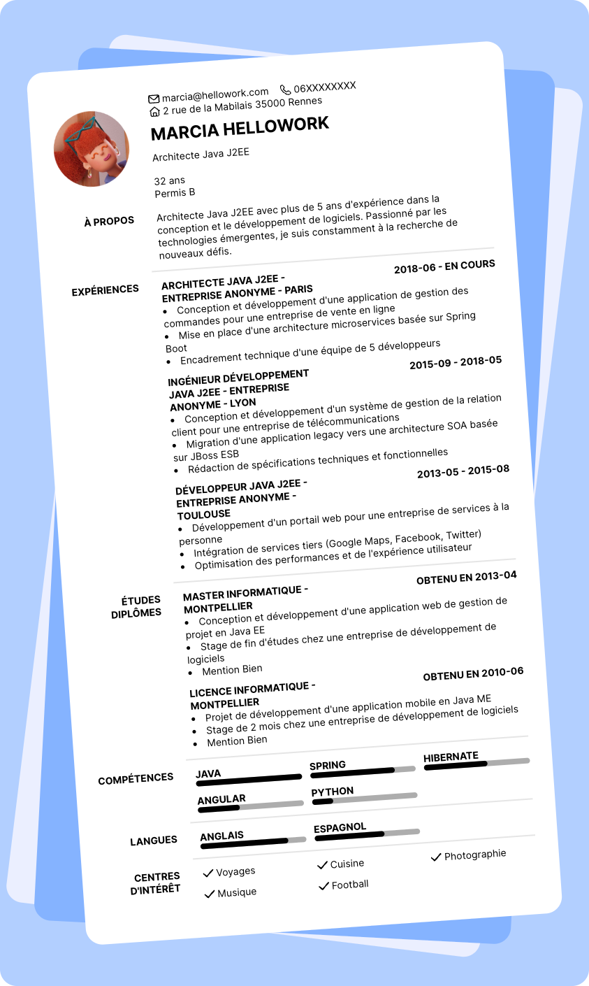 Modèle CV Architecte java J2EE Exemple CV Architecte java J2EE