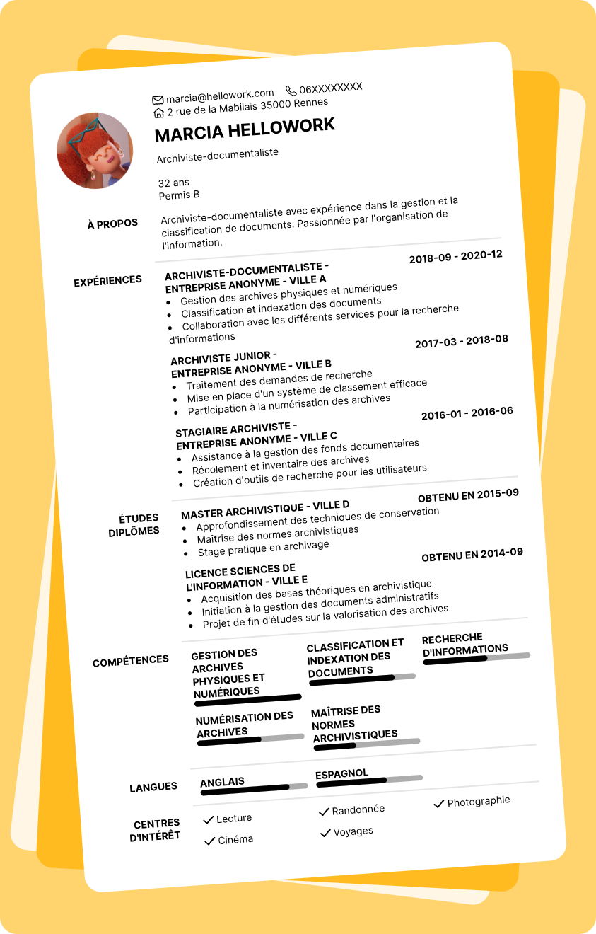 Modèle CV Archiviste-documentaliste Exemple CV Archiviste-documentaliste