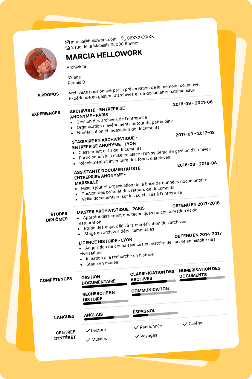 Modèle CV Archiviste Exemple CV Archiviste