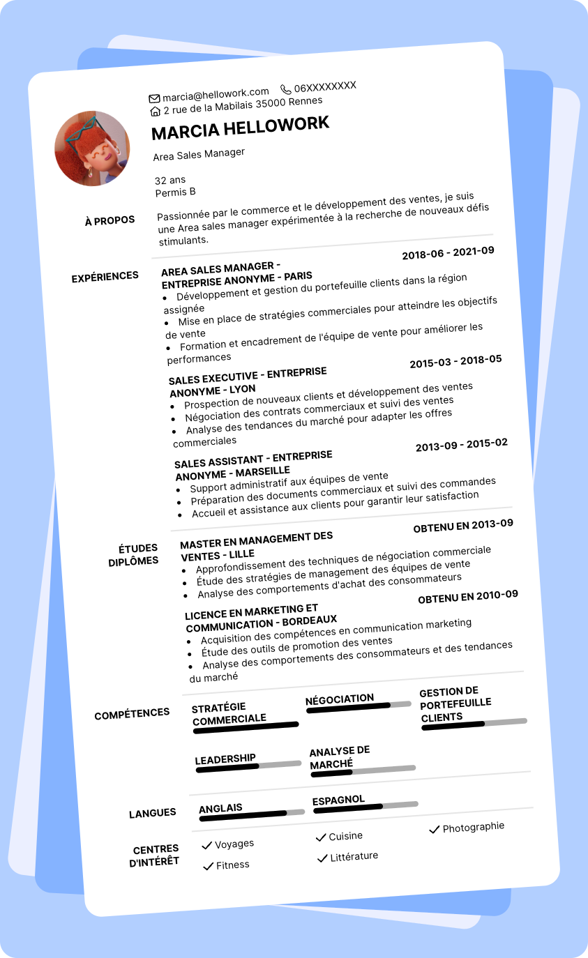 Modèle CV Area sales manager Exemple CV Area sales manager