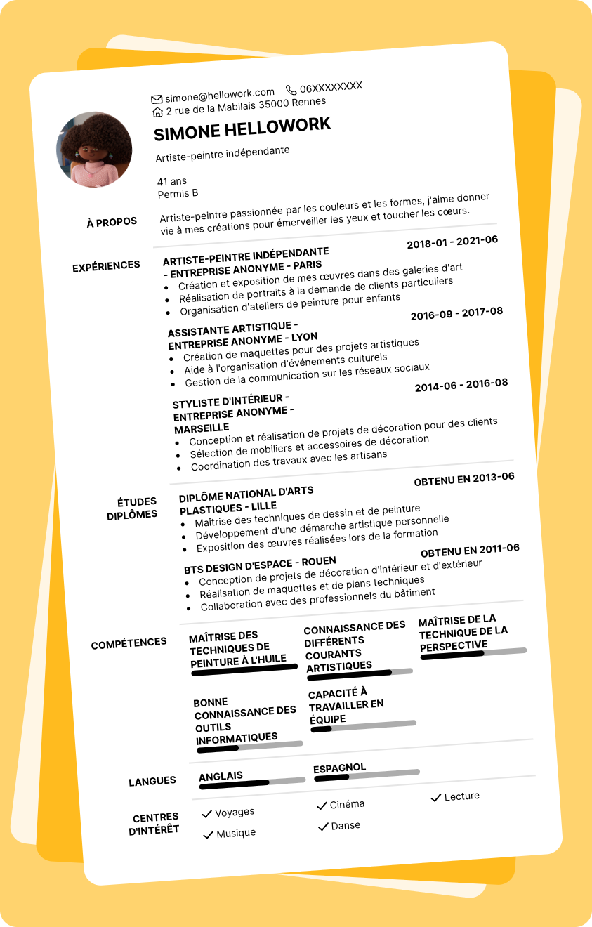 Modèle CV Artiste-peintre Exemple CV Artiste-peintre