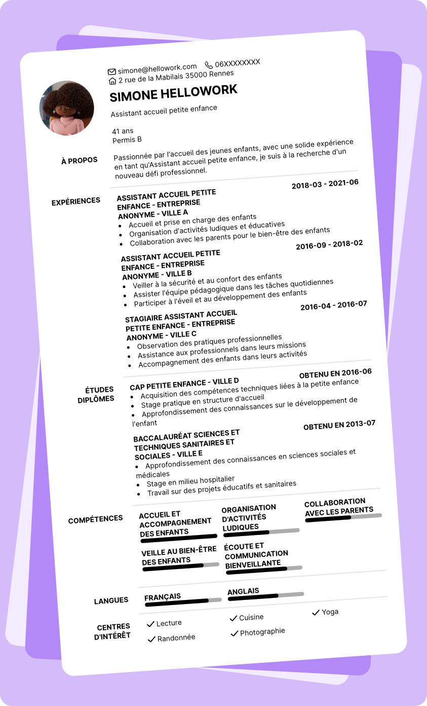 Exemple CV Assistant accueil petite enfance
