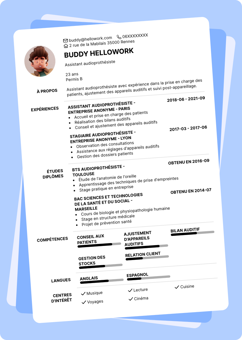 Modèle CV Assistant audioprothésiste Exemple CV Assistant audioprothésiste