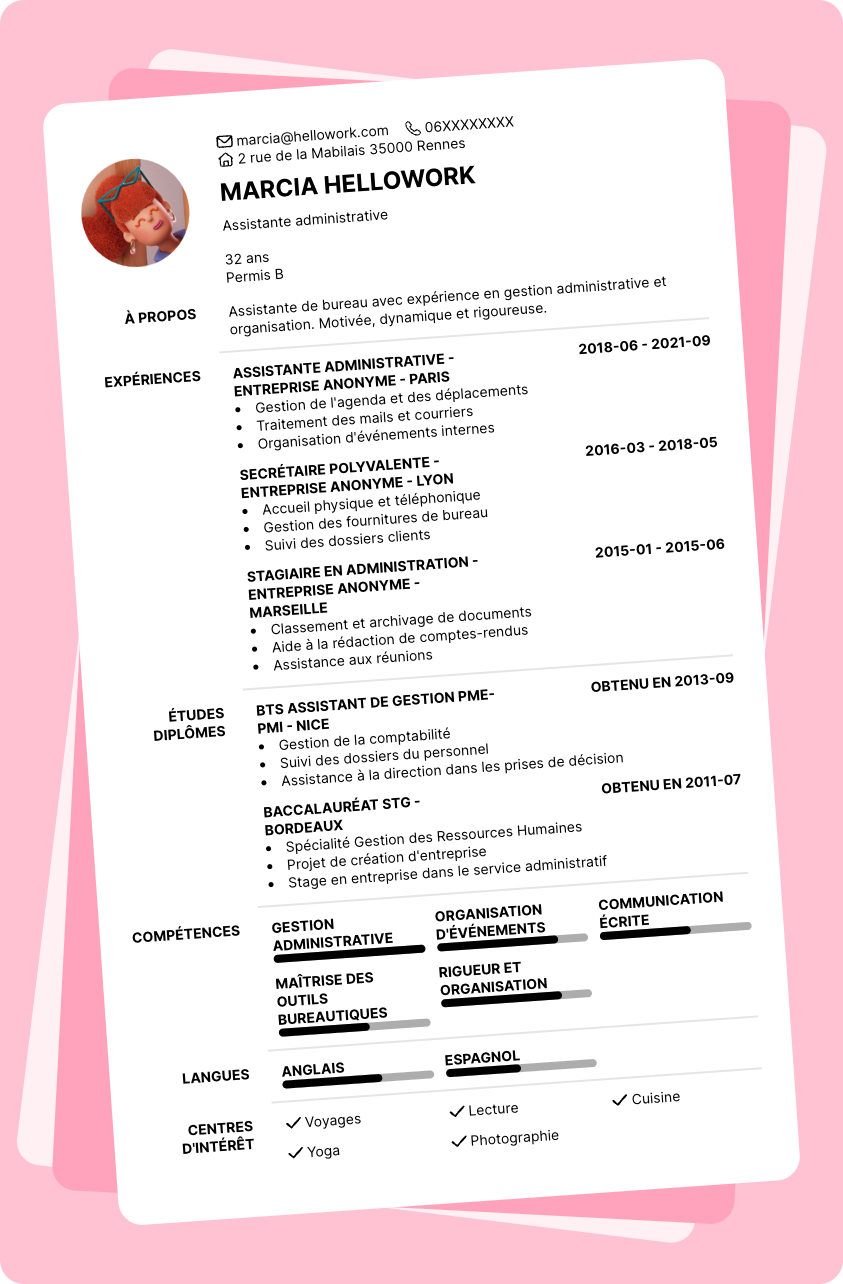 Exemple CV Assistant de bureau