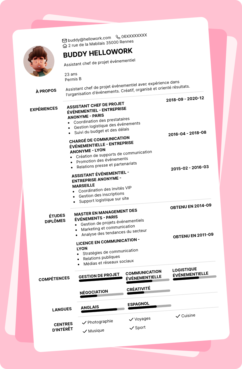 Exemple CV Assistant chef de projet événementiel