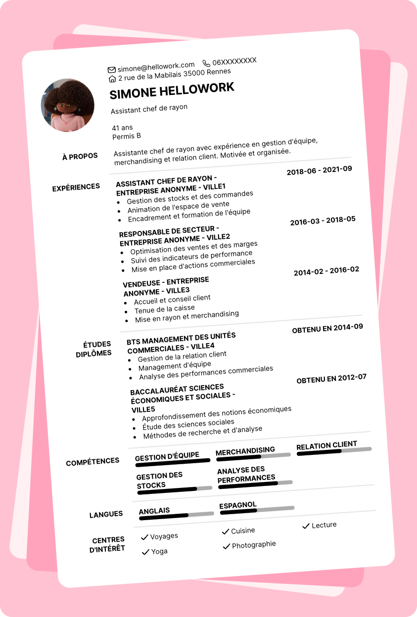 Exemple CV Assistant chef de rayon