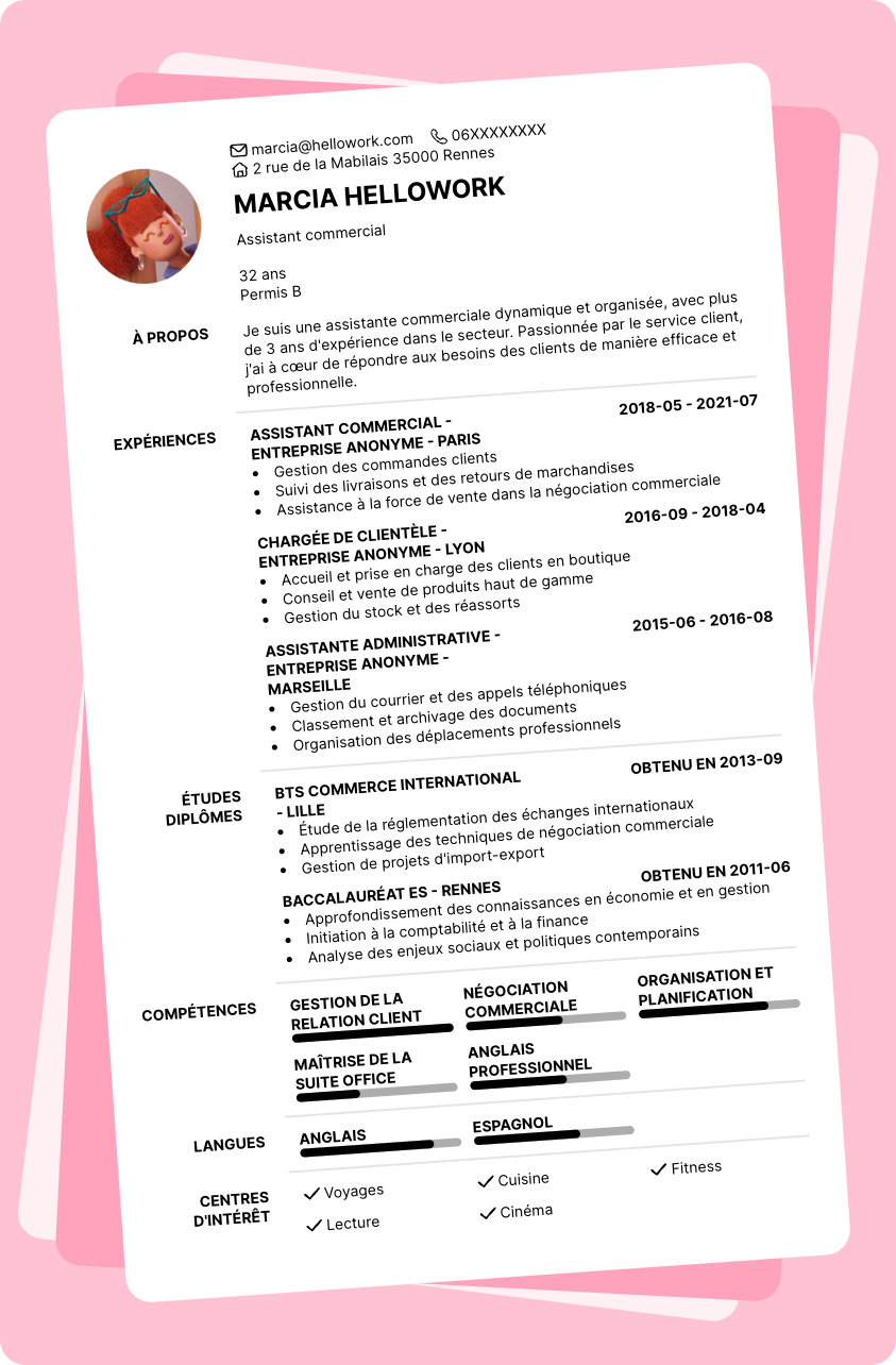 Modèle CV Assistant commercial Exemple CV Assistant commercial