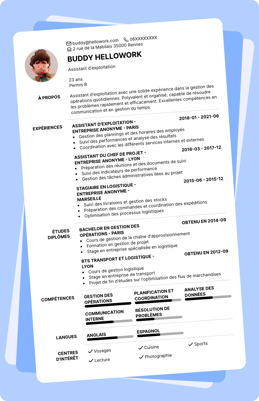 Modèle CV Assistant d'exploitation Exemple CV Assistant d'exploitation