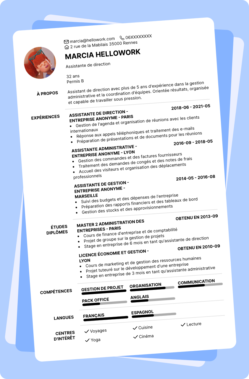 Modèle CV Assistante de direction Exemple CV Assistante de direction