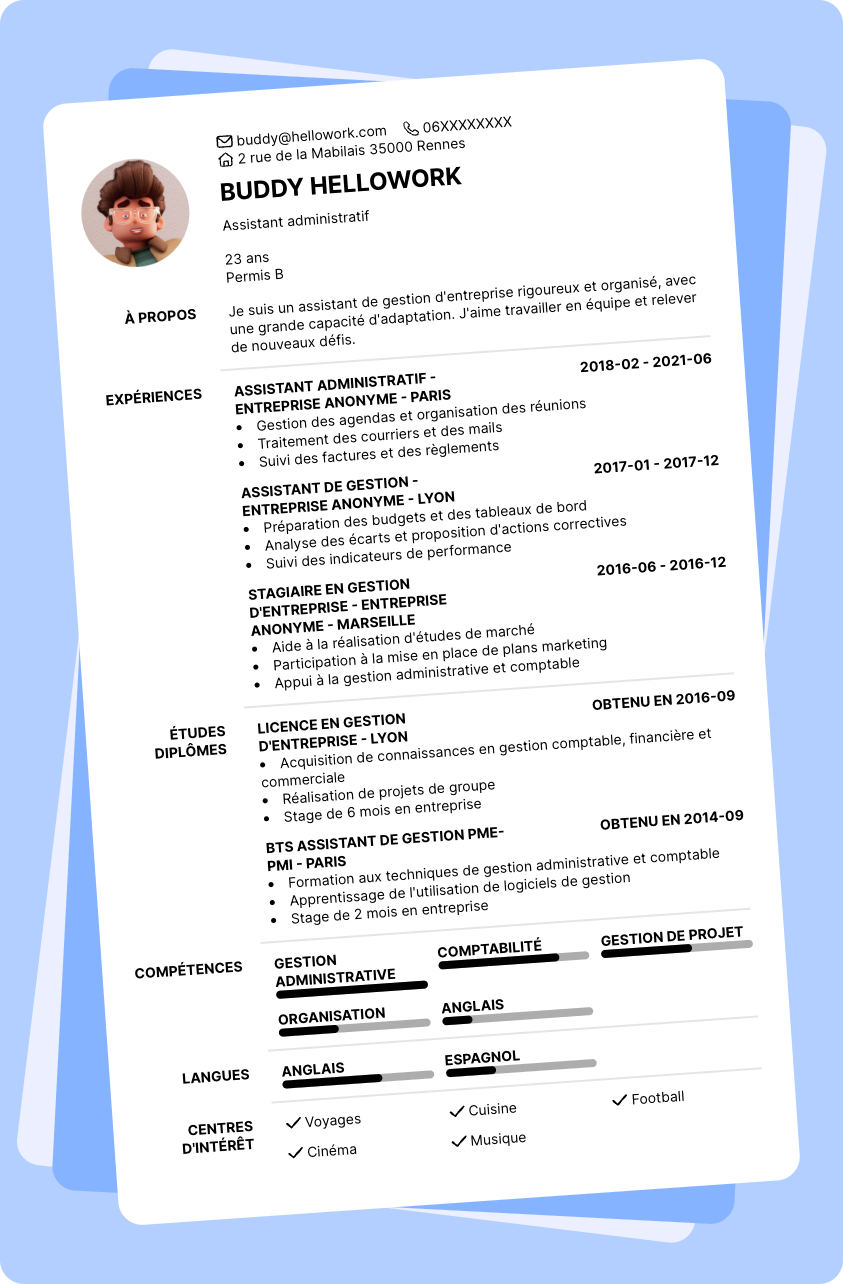 Modèle CV Assistant de gestion Exemple CV Assistant de gestion