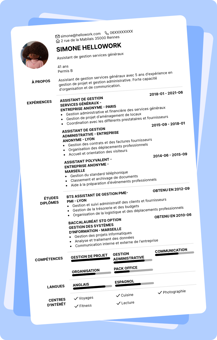 Exemple CV Assistant aux services généraux