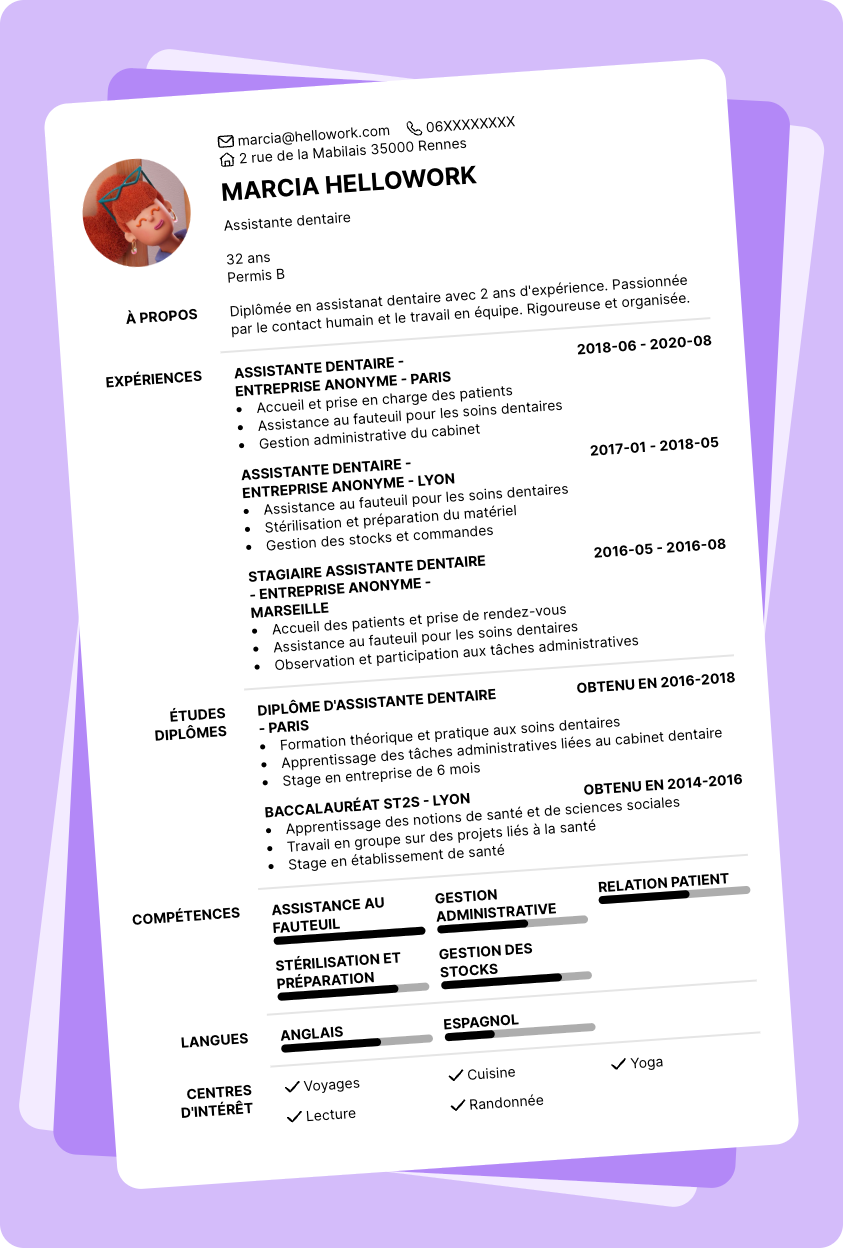 Exemple CV Assistante dentaire