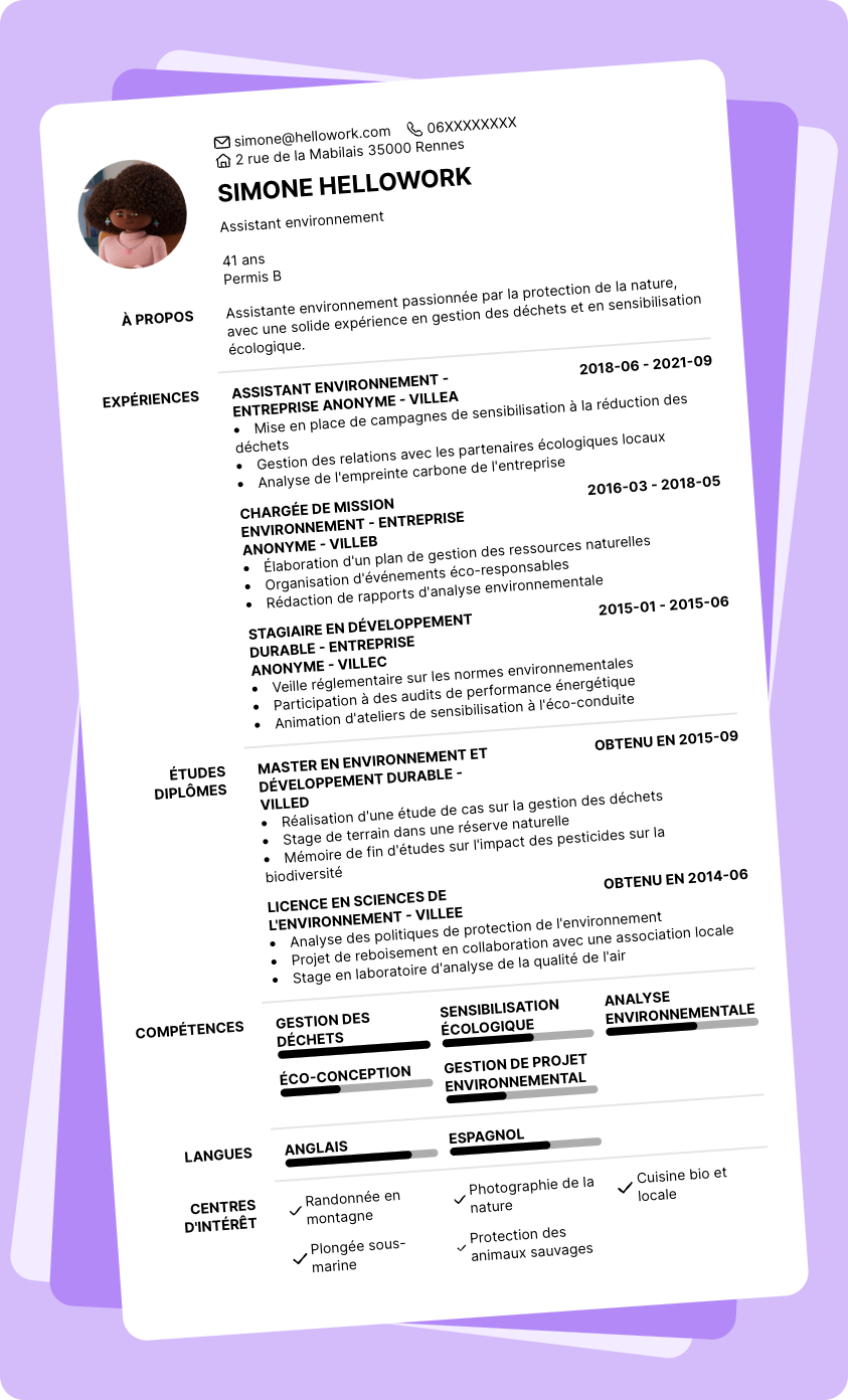 Exemple CV Assistant environnement