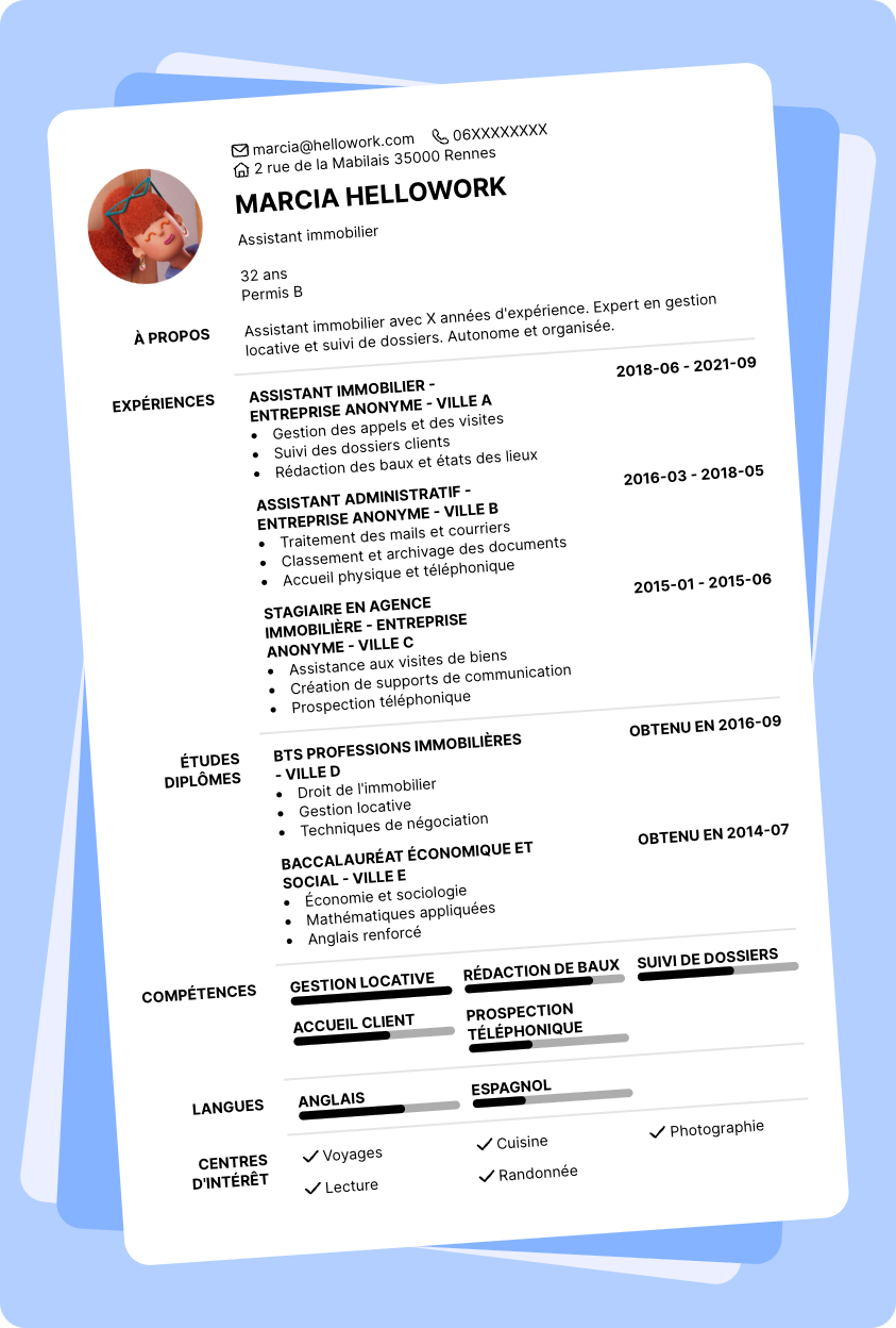 Modèle CV Assistant immobilier Exemple CV Assistant immobilier