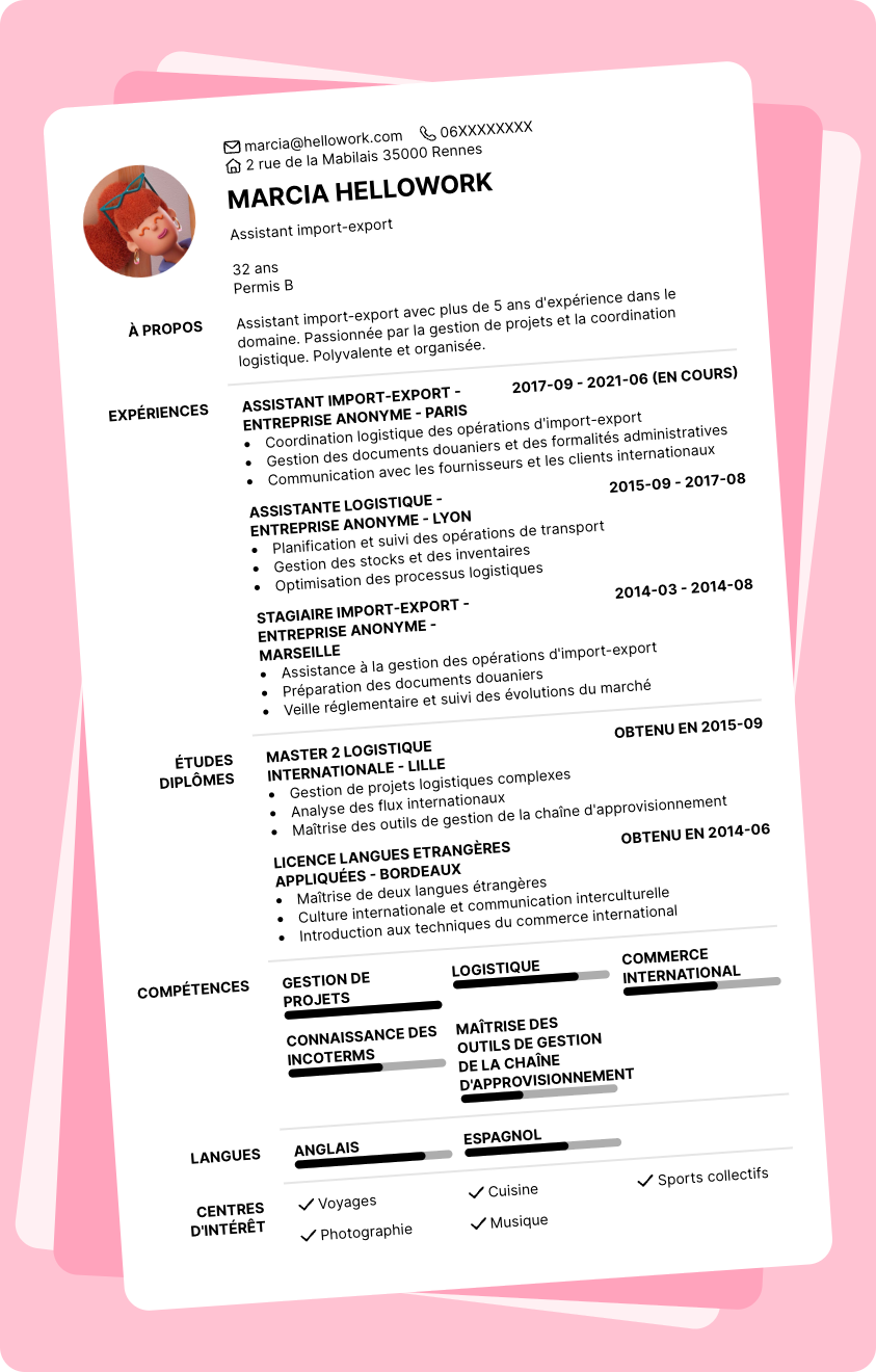 Exemple CV Assistant import-export
