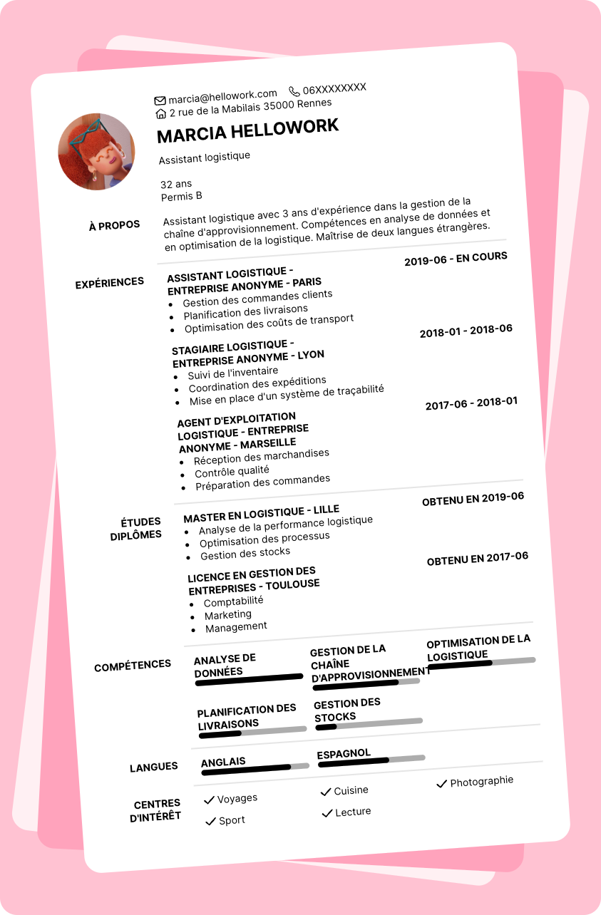 Modèle CV Assistant logistique Exemple CV Assistant logistique