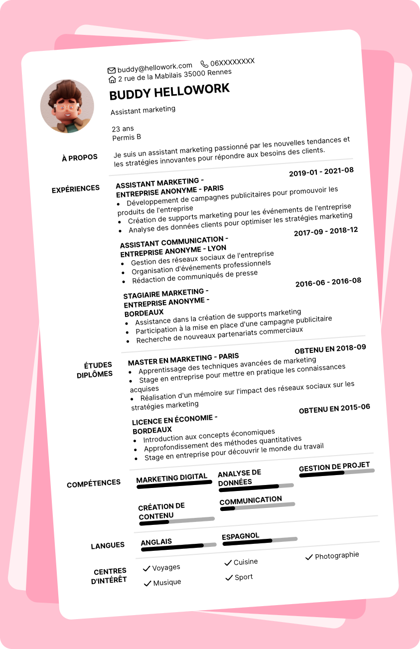 Modèle CV Assistant marketing Exemple CV Assistant marketing