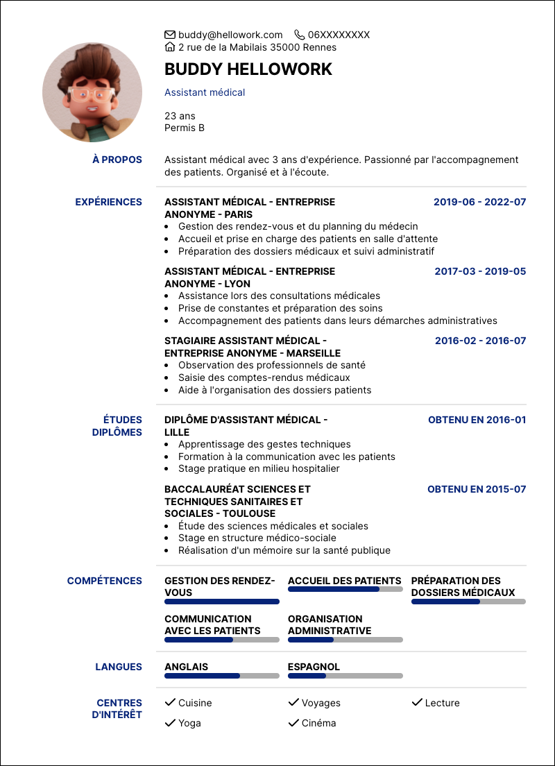 Exemple CV Assistant médical