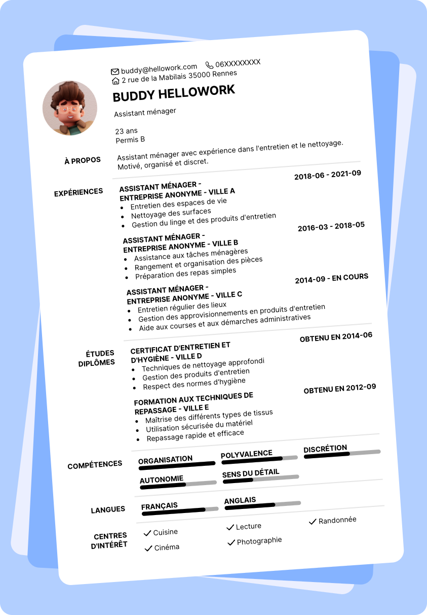 Exemple CV Assistant ménager
