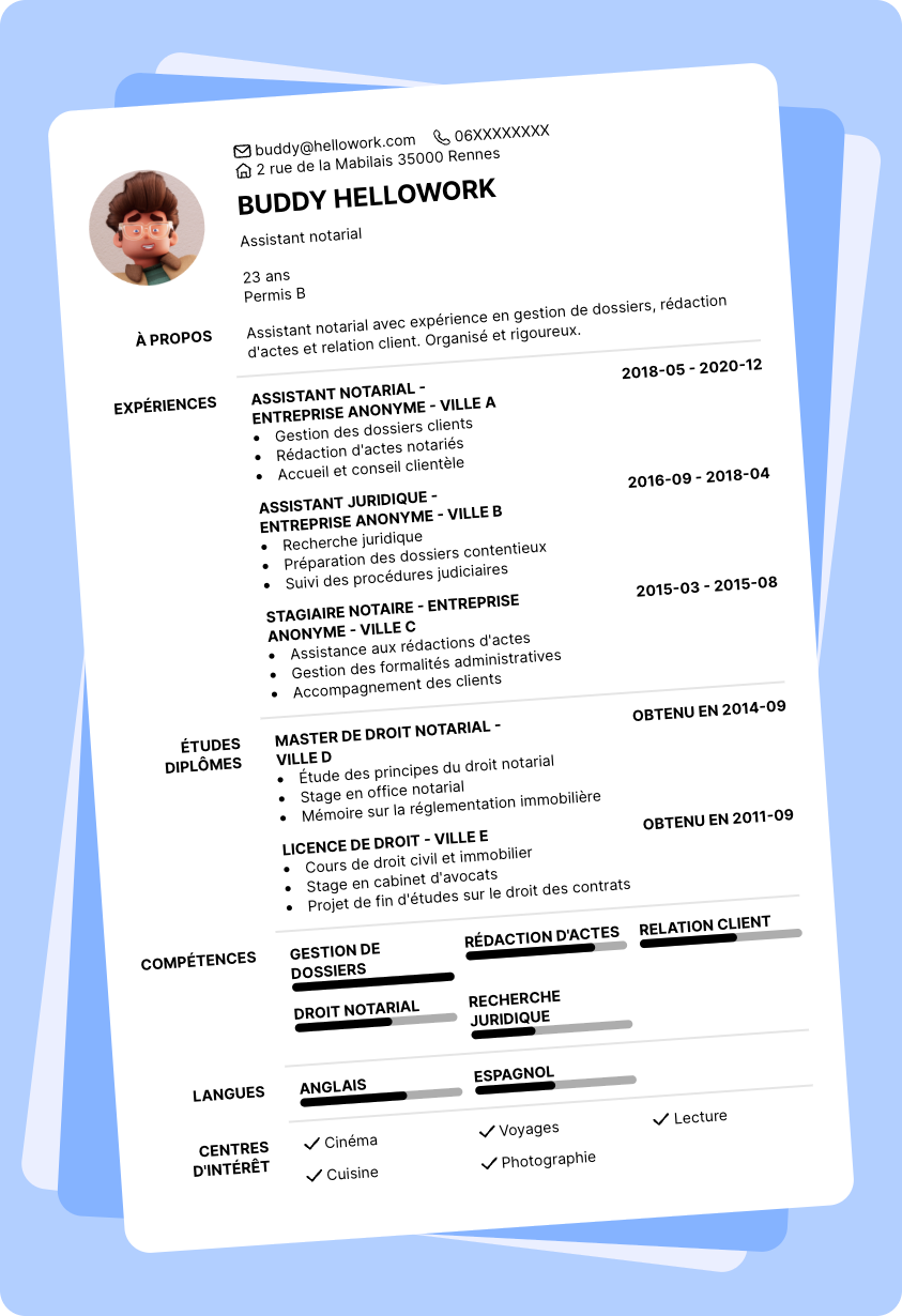 Exemple CV Assistant notarial