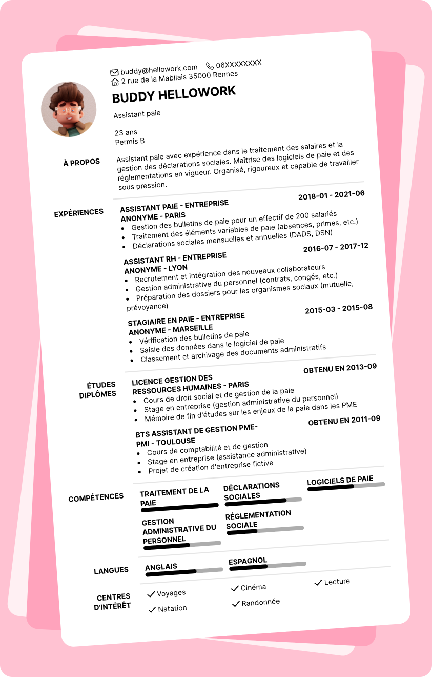 Exemple CV Assistant paie