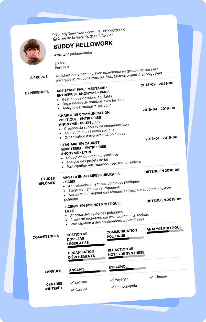 Modèle CV Assistant parlementaire Exemple CV Assistant parlementaire