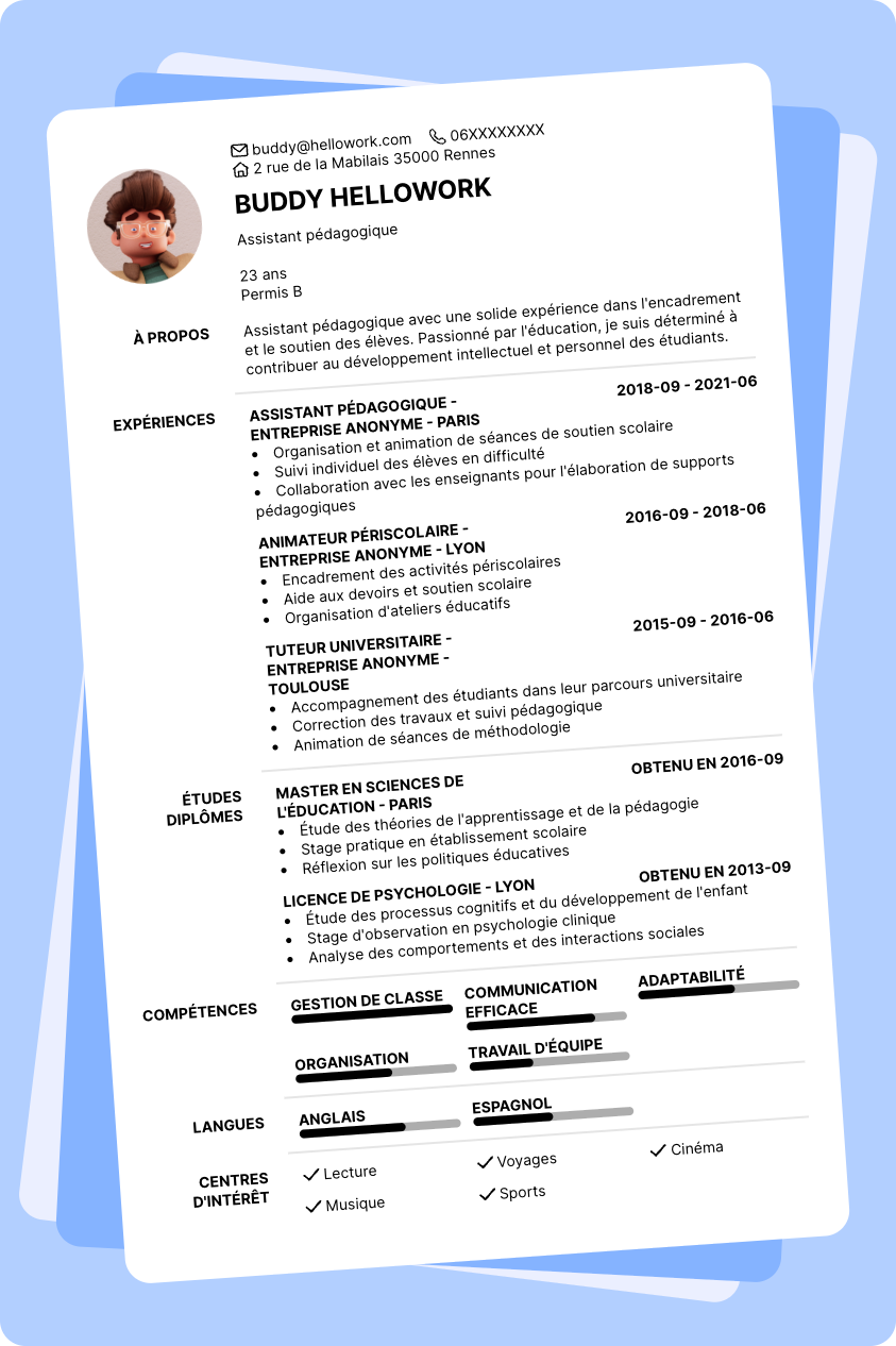 Exemple CV Assistant pédagogique