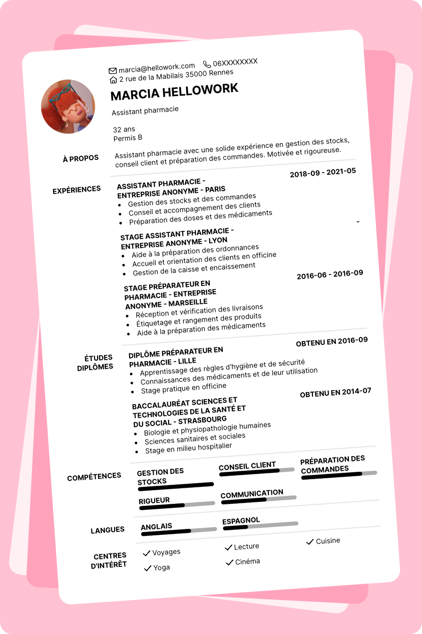 Exemple CV Assistant pharmacie