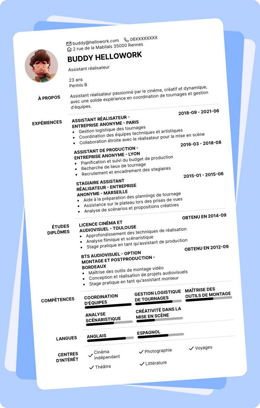 Modèle CV Assistant réalisateur Exemple CV Assistant réalisateur