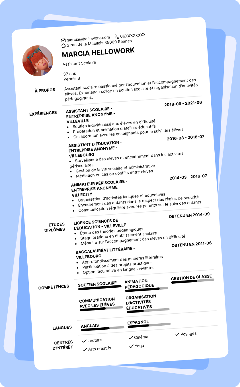 Modèle CV Assistant scolaire Exemple CV Assistant scolaire