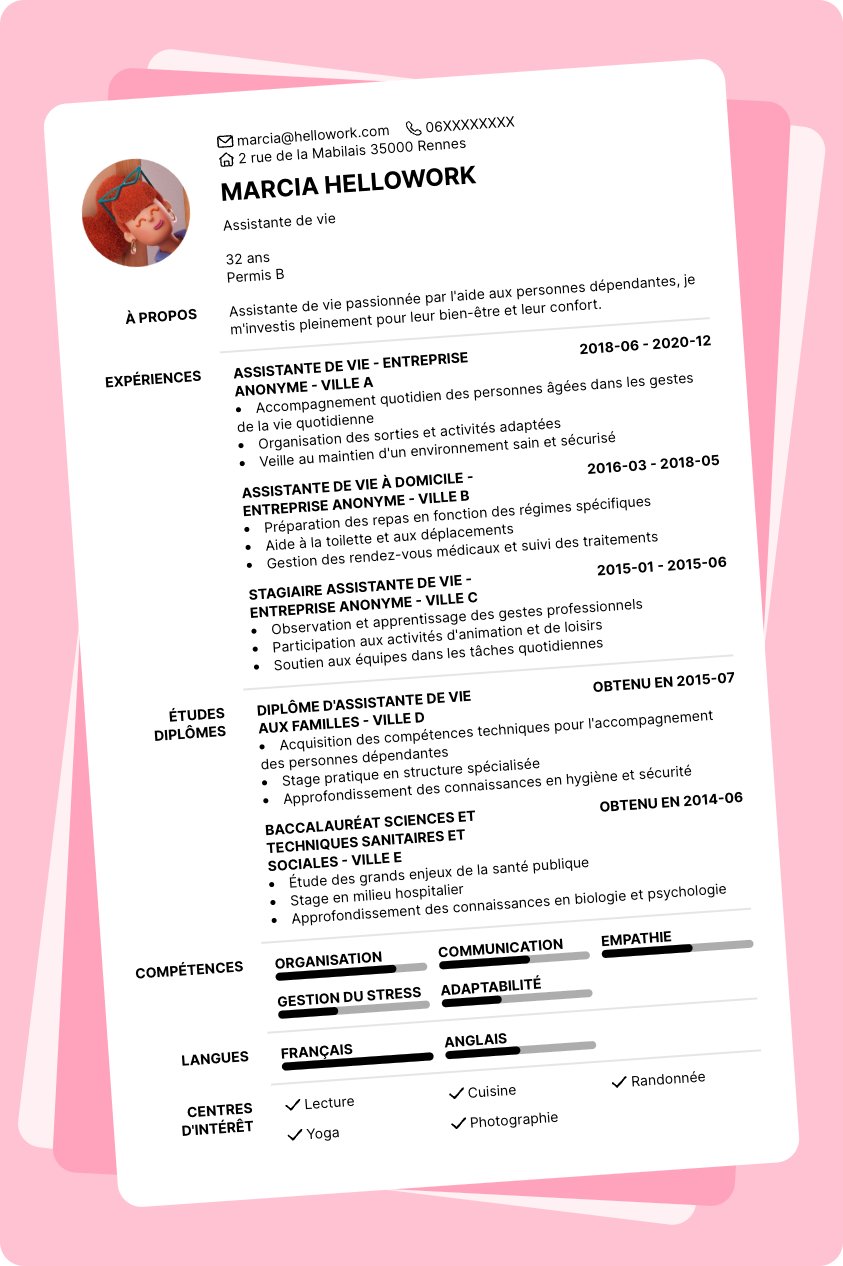 Modèle CV Assistante de vie Exemple CV Assistante de vie