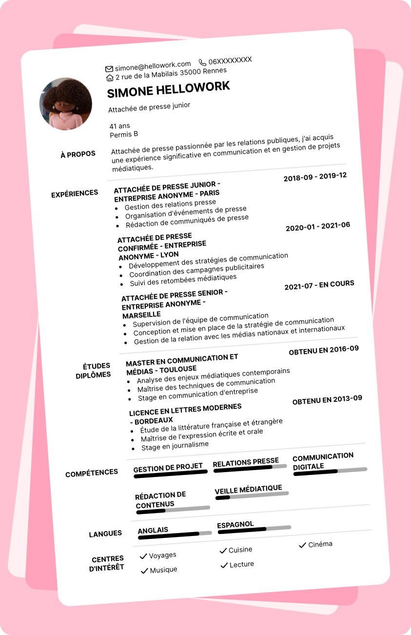 Modèle CV Attaché de presse Exemple CV Attaché de presse