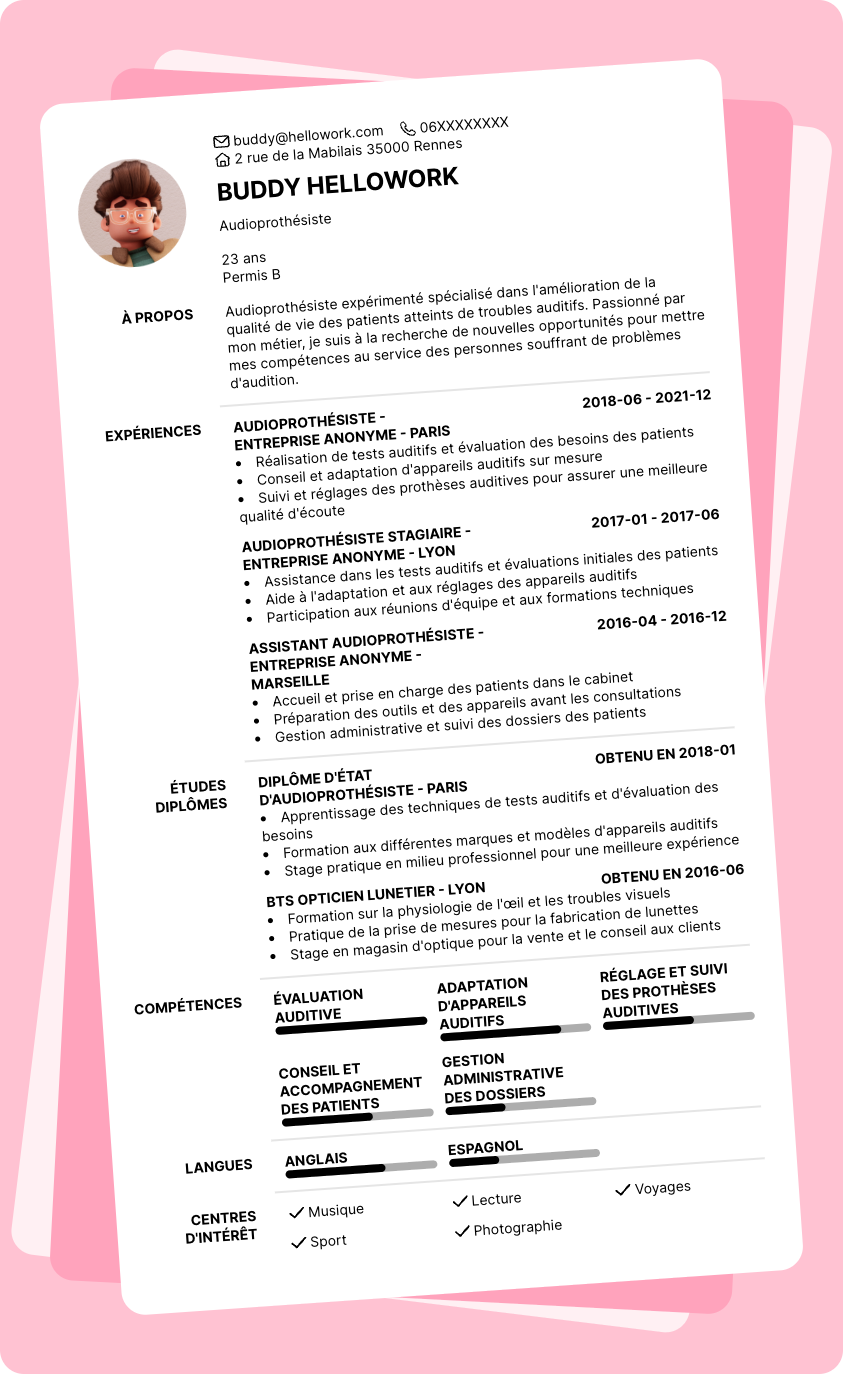 Modèle CV Audioprothésiste Exemple CV Audioprothésiste