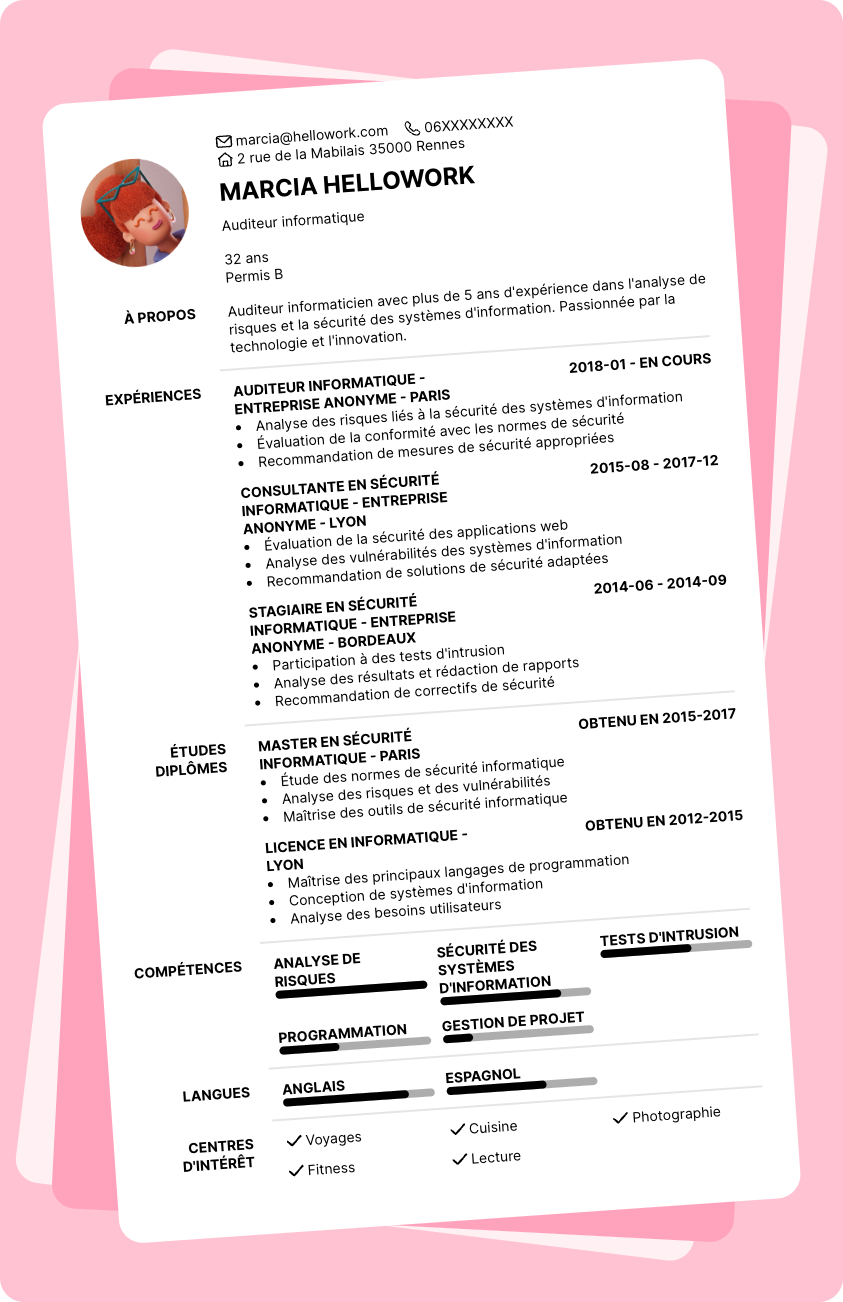 Modèle CV Auditeur en informatique Exemple CV Auditeur en informatique