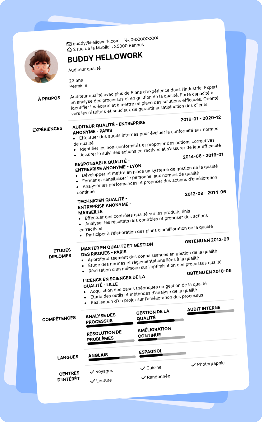 Exemple CV Auditeur qualité
