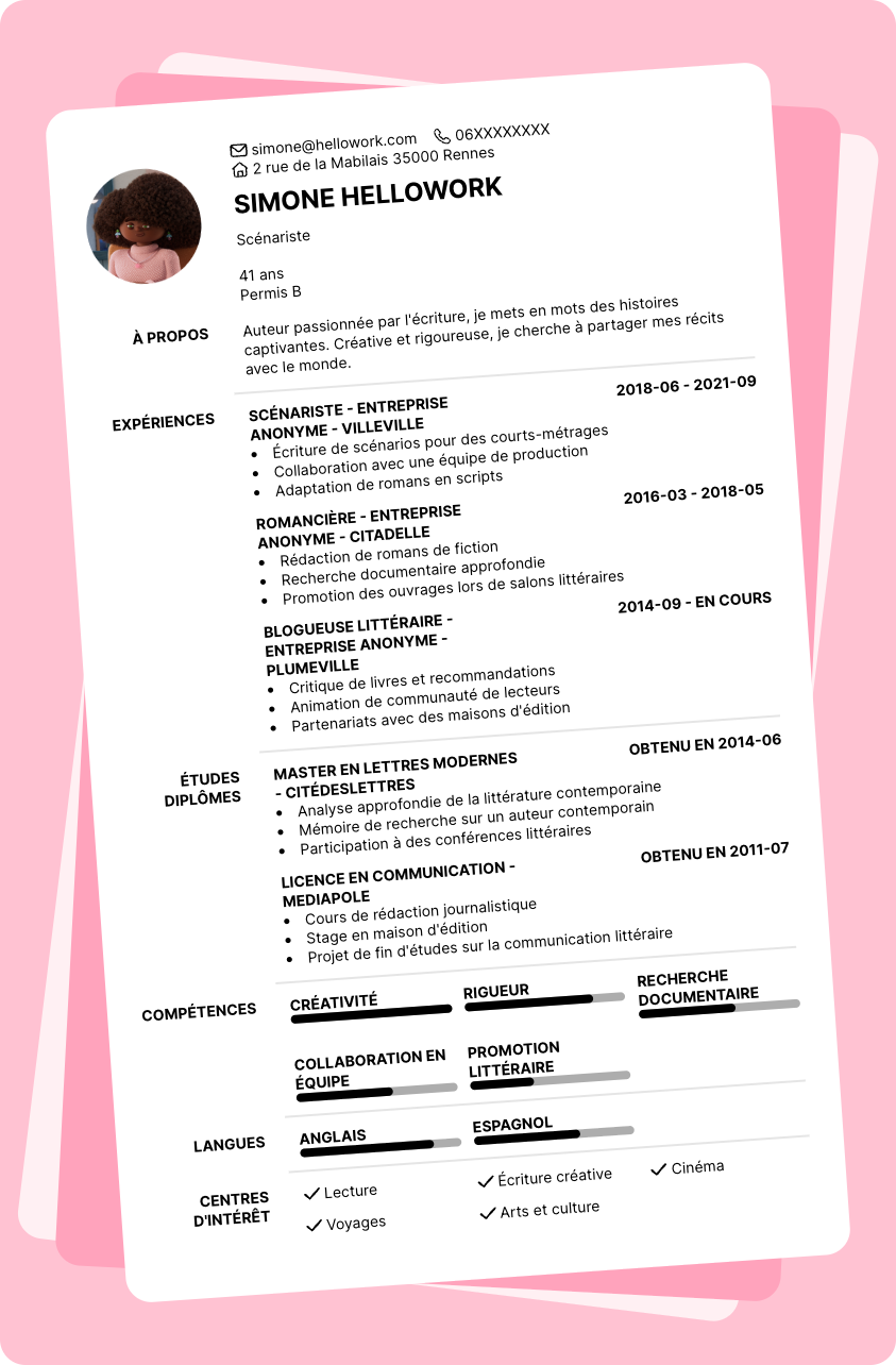 Exemple CV Auteur