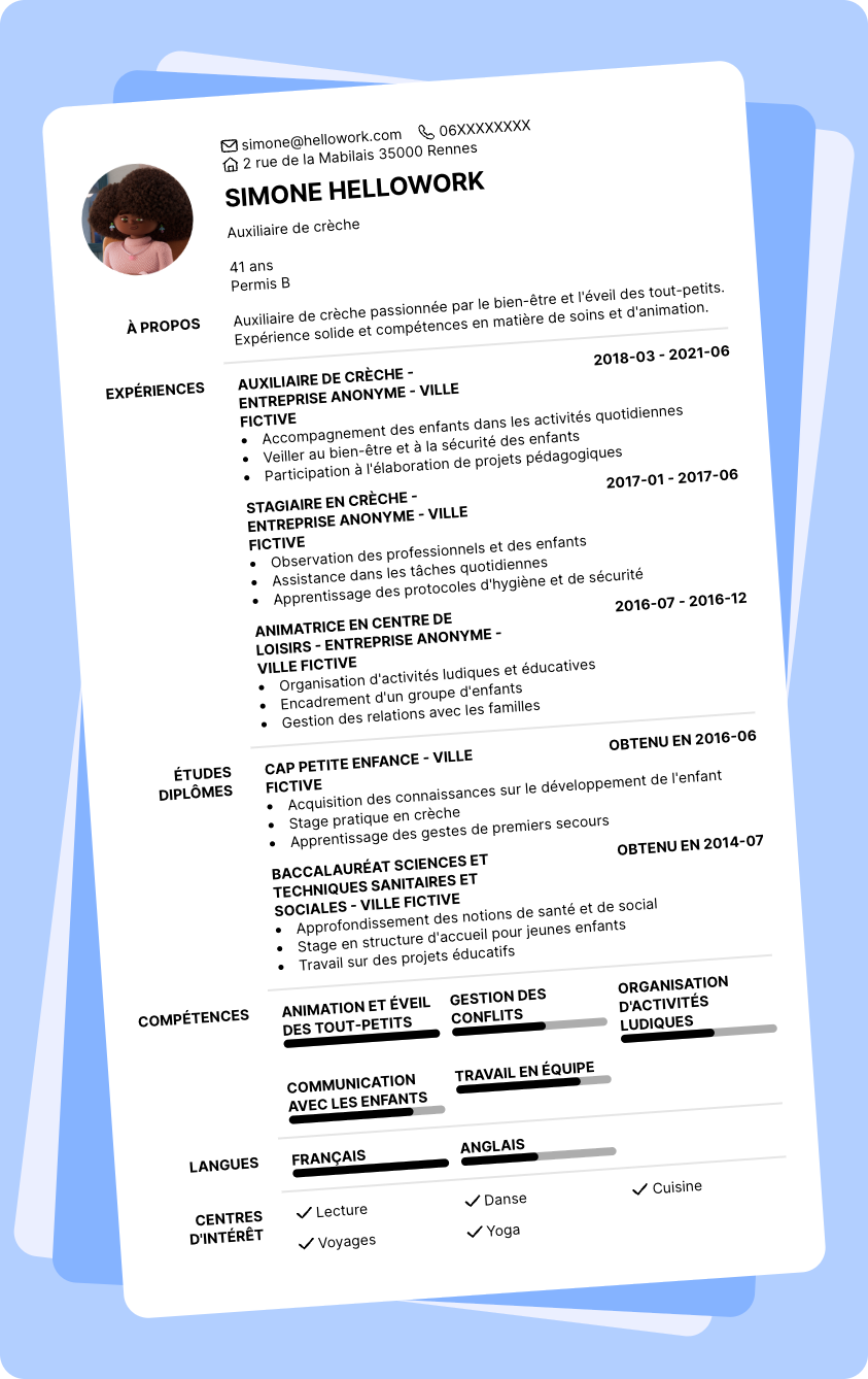 Exemple CV Auxiliaire de crèche