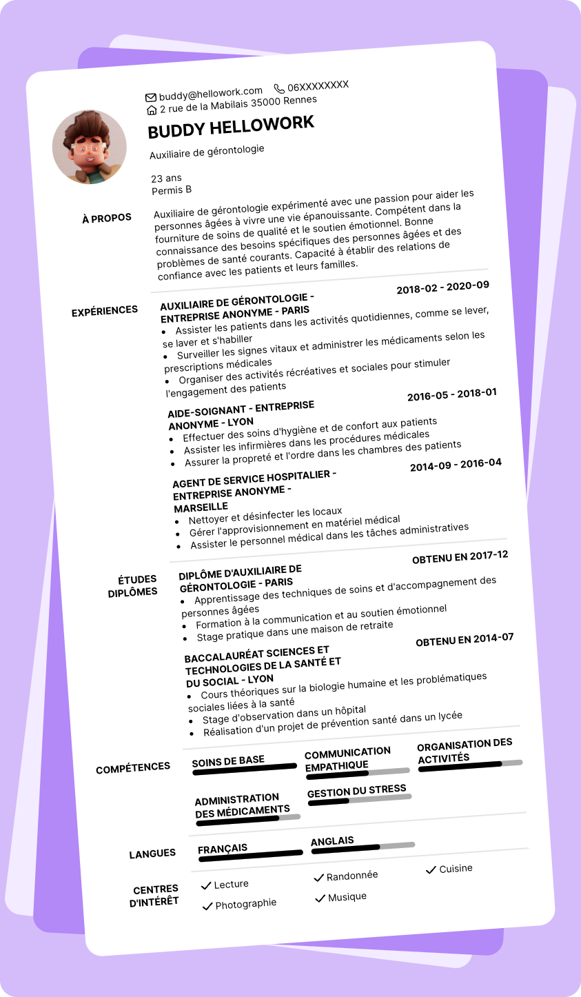 Modèle CV Auxiliaire de gérontologie Exemple CV Auxiliaire de gérontologie
