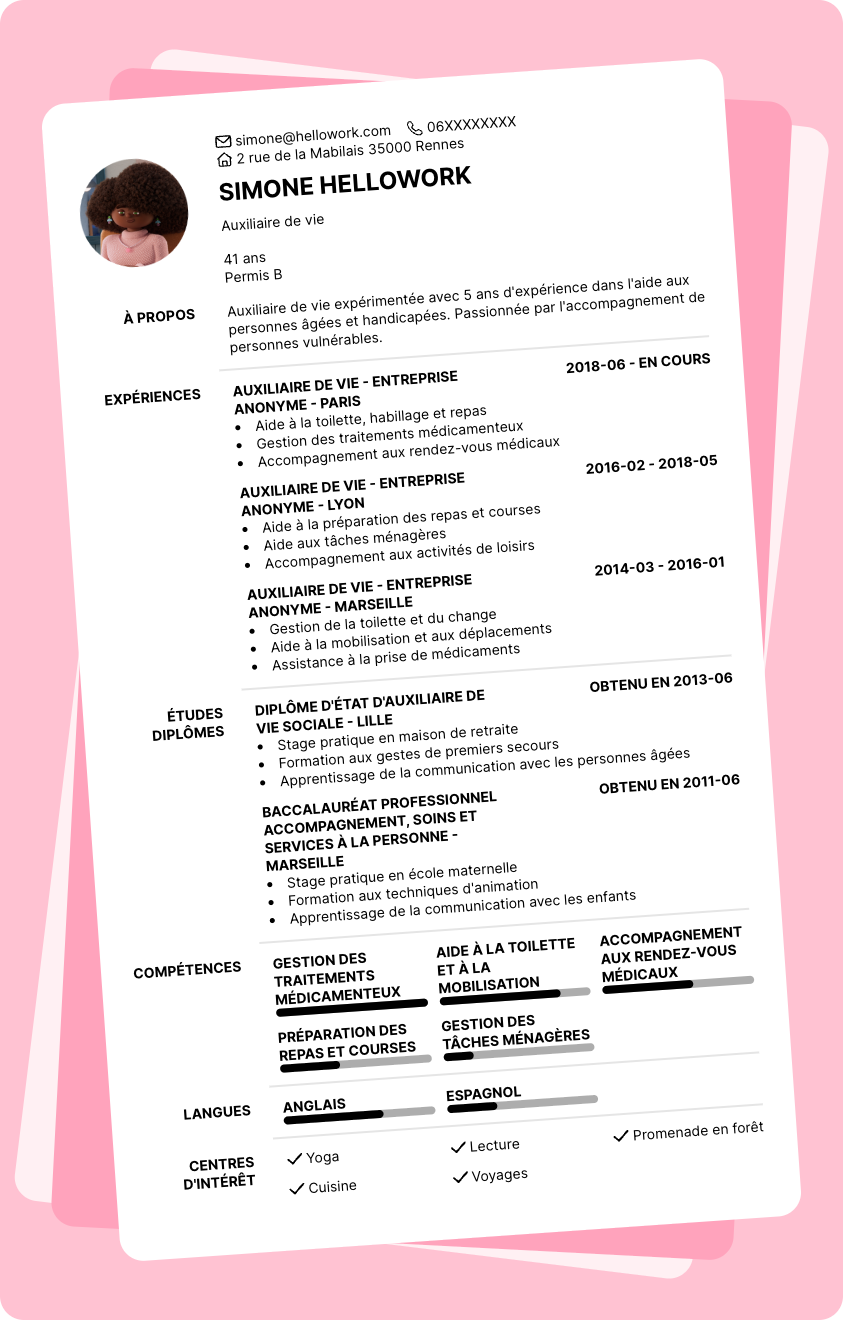 Exemple CV Auxiliaire de vie