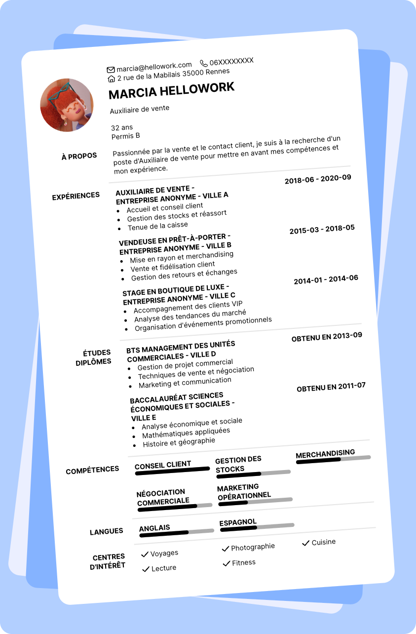 Exemple CV Auxiliaire de vente