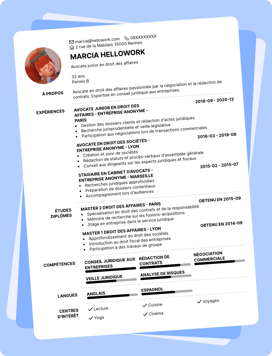 Exemple CV Avocat Droit Des Affaires Hellowork