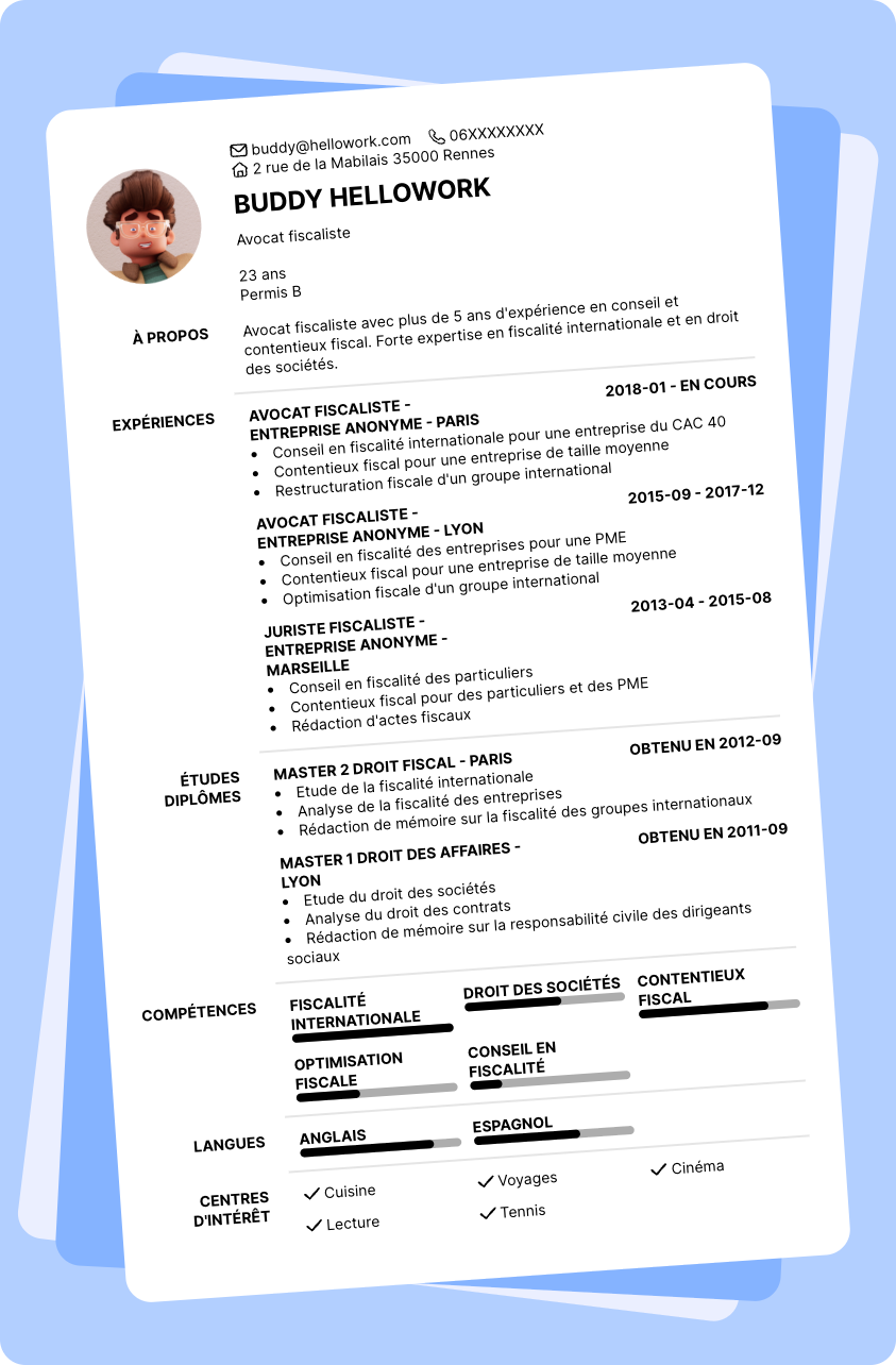 Exemple CV Avocat fiscaliste