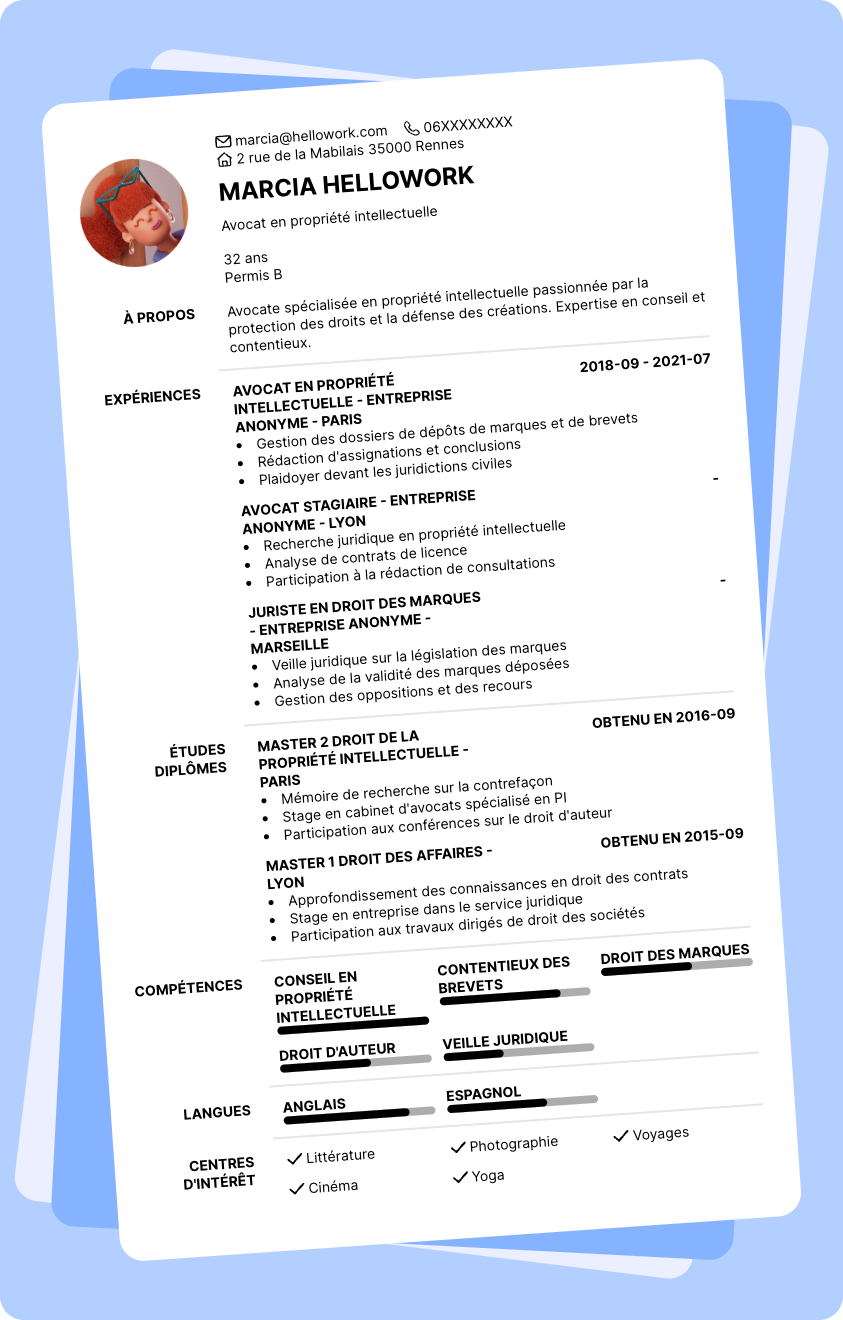 Exemple CV Avocat propriété intellectuelle
