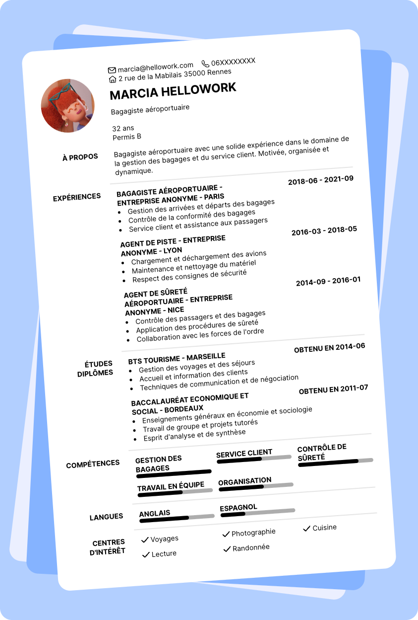 Modèle CV Bagagiste aéroportuaire Exemple CV Bagagiste aéroportuaire