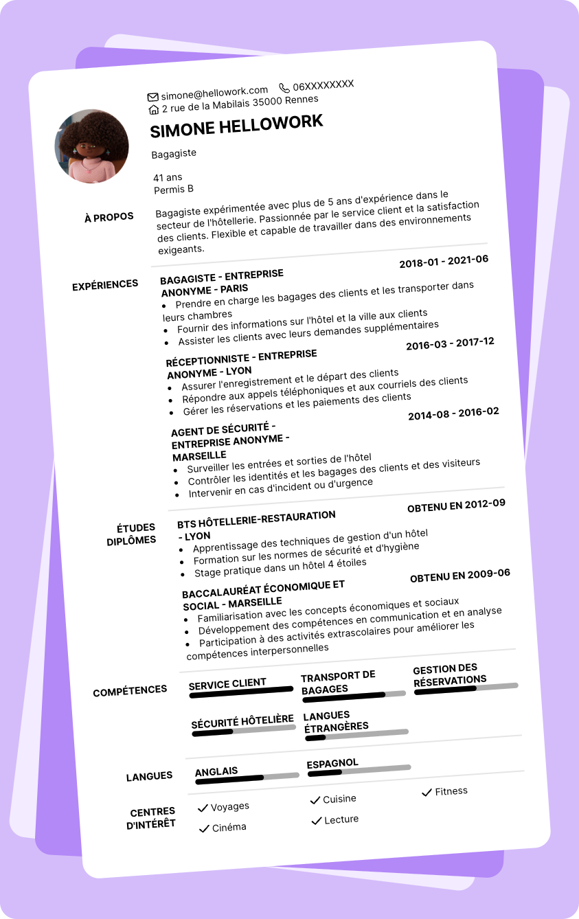 Modèle CV Bagagiste Exemple CV Bagagiste